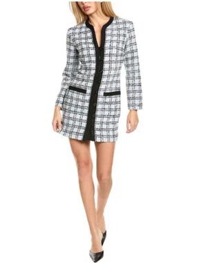 Maje Black and White Checked Tweed Short Dress